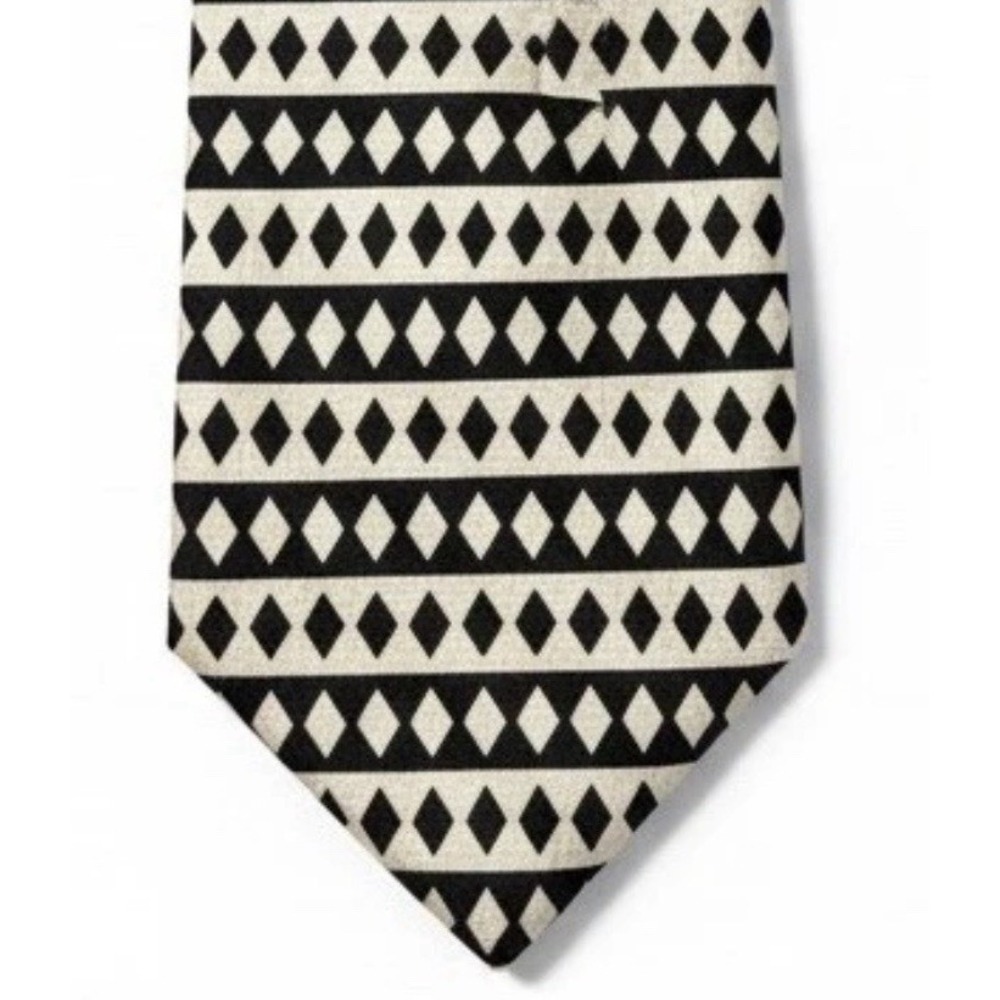 Vintage Tongue‎ Tied Tom McLellon Silk Tie Geometric Black Cream